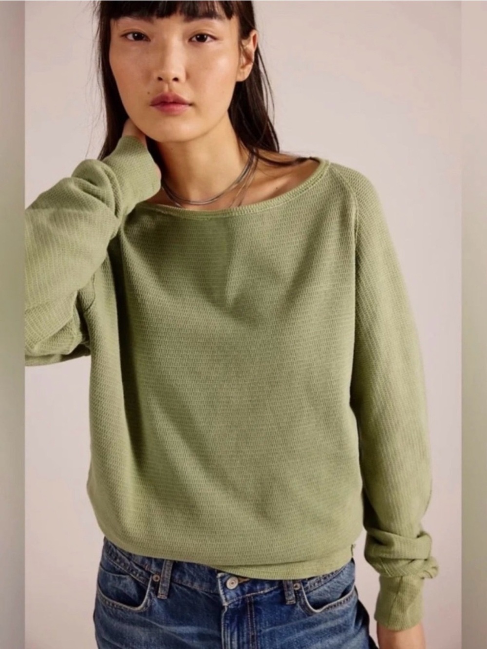 🌺Free People We The Free Jess Thermal Long Sleeve Soft Moss